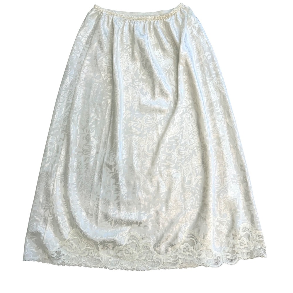 Lucie Ann II Vintage White Floral Jacquard Lace Hem Half Slip Skirt Coquette EUC